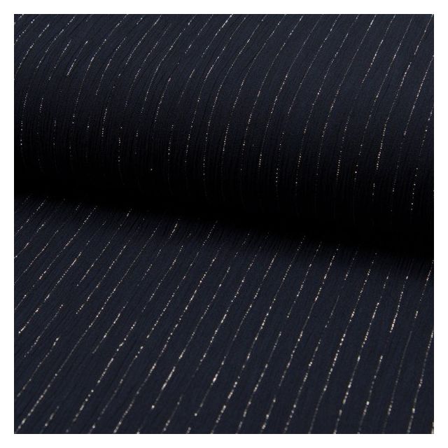 Tissu Crépon Viscose rayures lurex Bleu marine - Par 10 cm