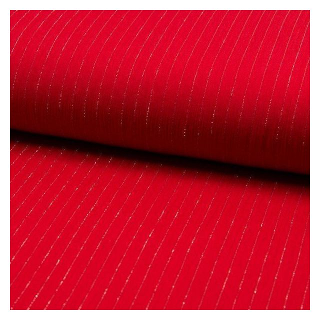 Tissu Crépon Viscose rayures lurex Rouge - Par 10 cm