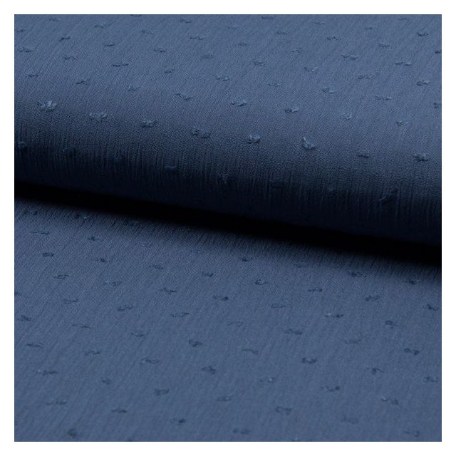 Tissu Plumetis Crépon de viscose Bleu denim - Par 10 cm