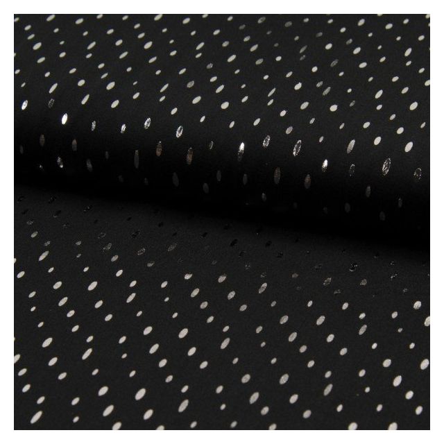 Tissu Viscose  Gouttes métallisées argentées Noir - Par 10 cm