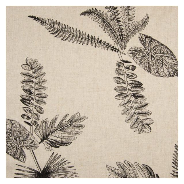 Tissu Lin Viscose lavé Feuilles diverses sur fond Beige chiné - Par 10 cm