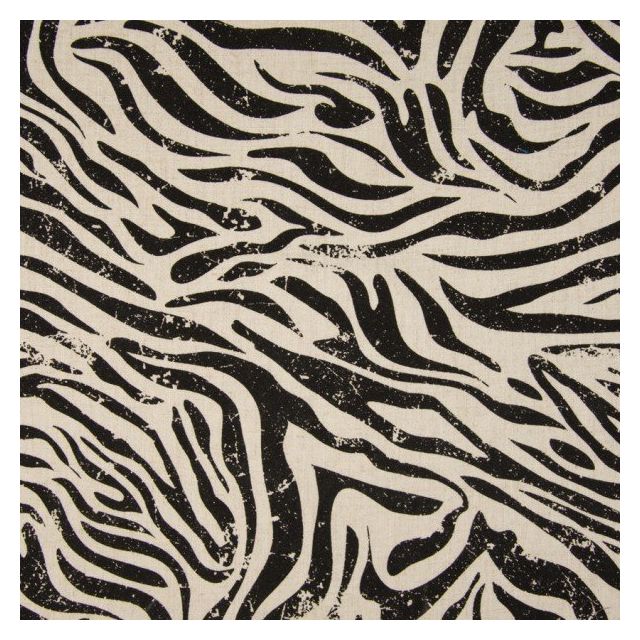 Tissu Lin Viscose lavé Zébré noir sur fond Beige chiné - Par 10 cm
