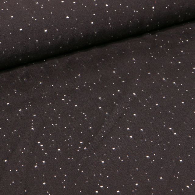 Tissu Viscose Pois métallisés argentés sur fond Bleu marine