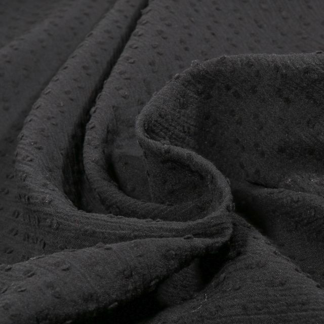 Coupon Tissu Voile de Coton Plumetis uni Noir - Coupon de 20 cm
