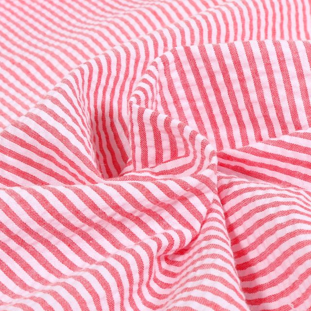 Tissu Seersucker Monica sur fond Rouge