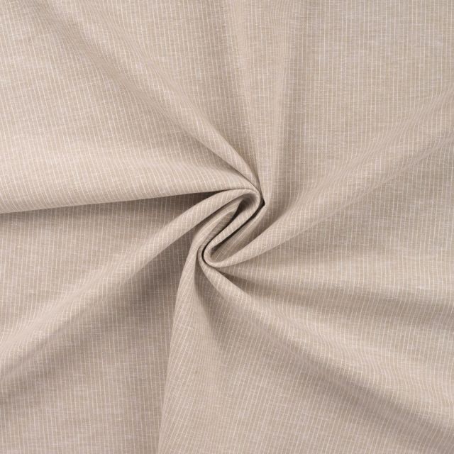 Tissu Lin Coton Rayé blanc sur fond Beige chiné