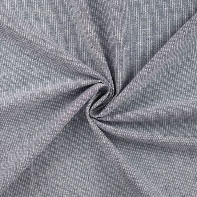 Tissu Lin Coton rayé blanc sur fond Bleu chiné