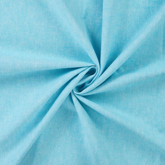 Tissu Lin Coton uni Bleu turquoise chiné