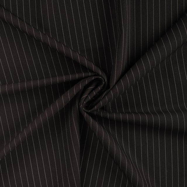 Coupon Tissu Gabardine Rayé sur fond Noir - Coupon de 60 cm