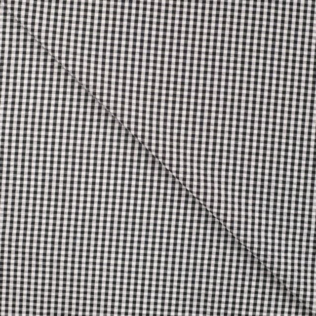 Tissu Seersucker Coton Vichy sur fond Noir - Par 10 cm