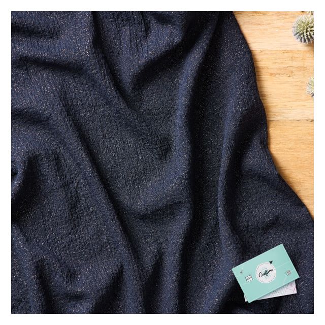 Coupon Tissu Crêpe pailleté Craftine Box Nuit Etoilée Bleu marine - Coupon de 100 cm