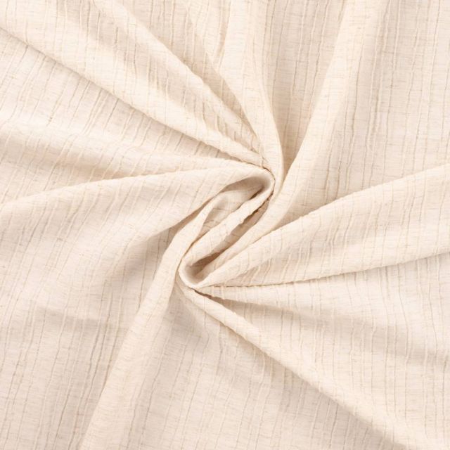 Tissu Polyviscose stretch Romi rayures texturées sur fond Champagne