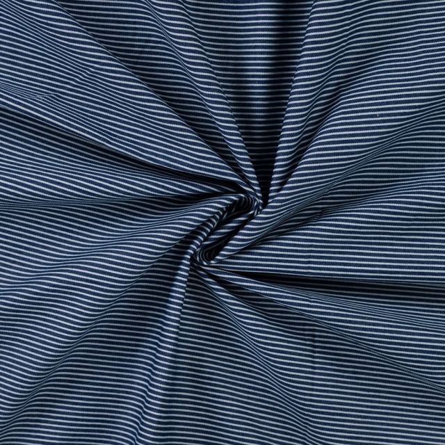Tissu Jean Denim stretch Rayures blanches sur fond Bleu foncé