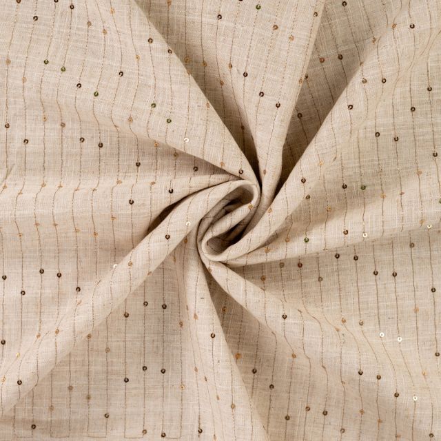 Tissu Lin Viscose rayures sequins Beige chiné