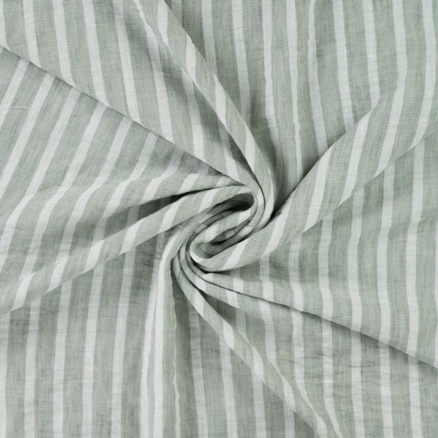 Tissu aspect Lin rayé Vert d'eau