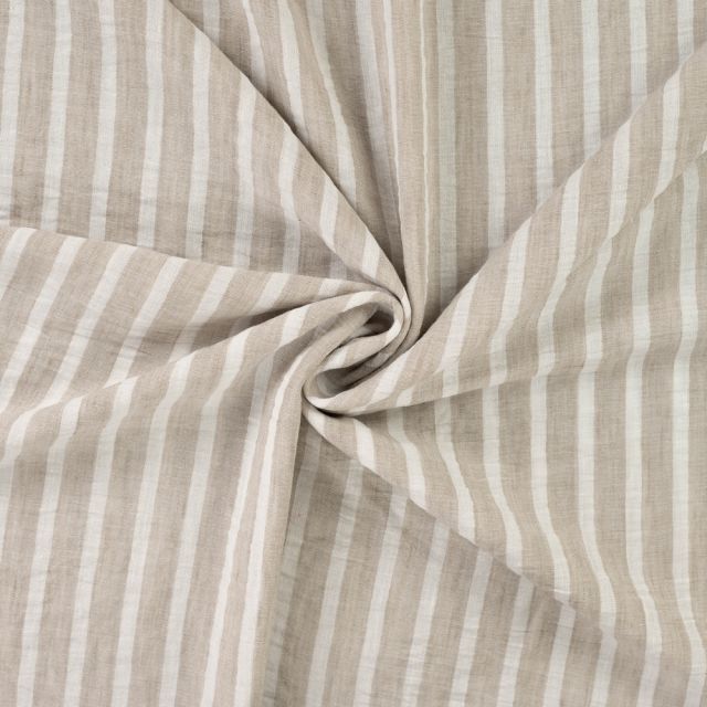 Tissu aspect Lin rayé Beige
