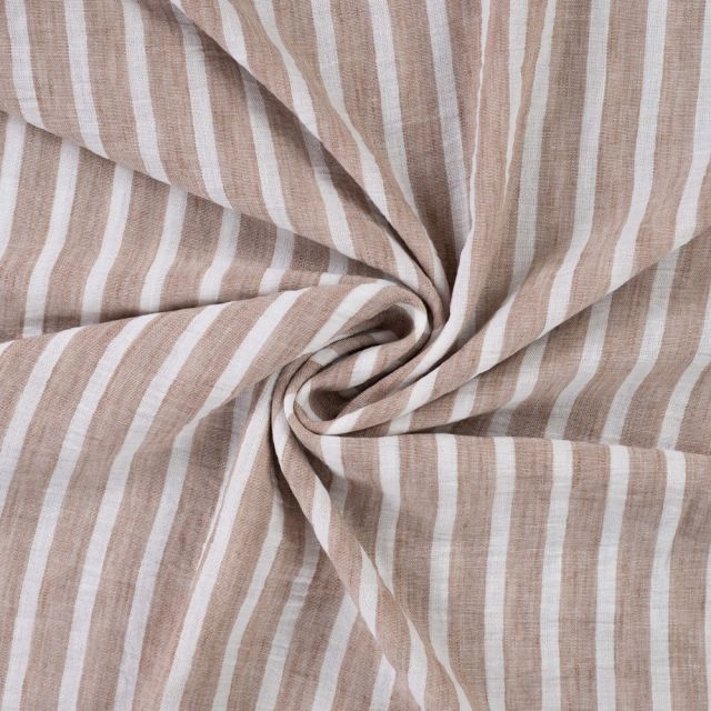Tissu aspect Lin rayé Taupe