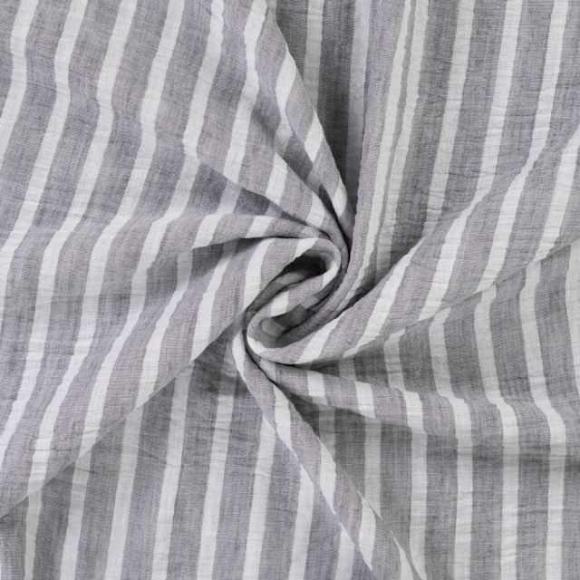 Tissu aspect Lin rayé Gris