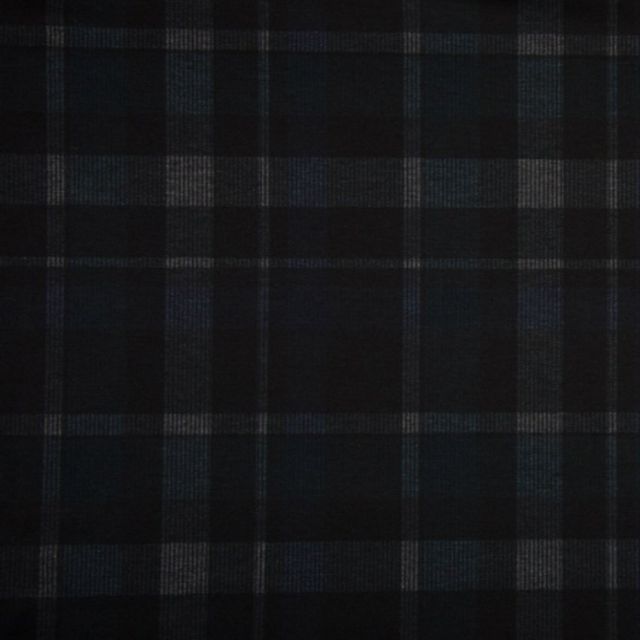 Tissu Milano Carreaux Bleu-noir-écru sur fond Bleu pétrole - Par 10 cm