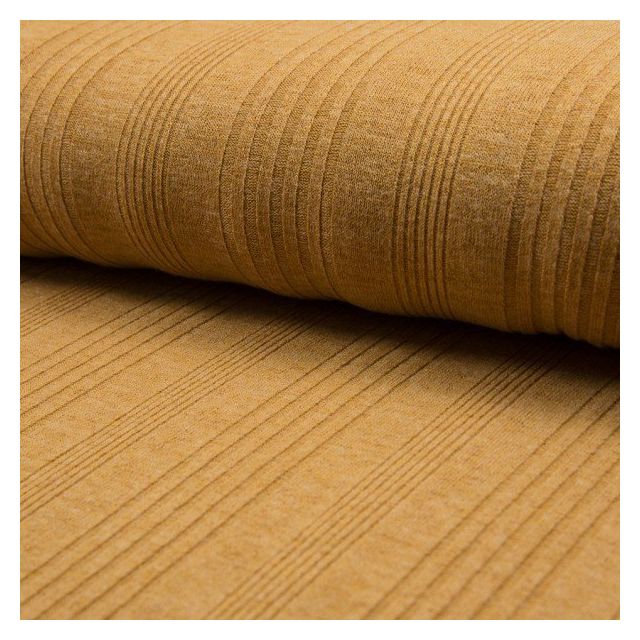 Tissu Maille Jersey rayures relief Moutarde - Par 10 cm