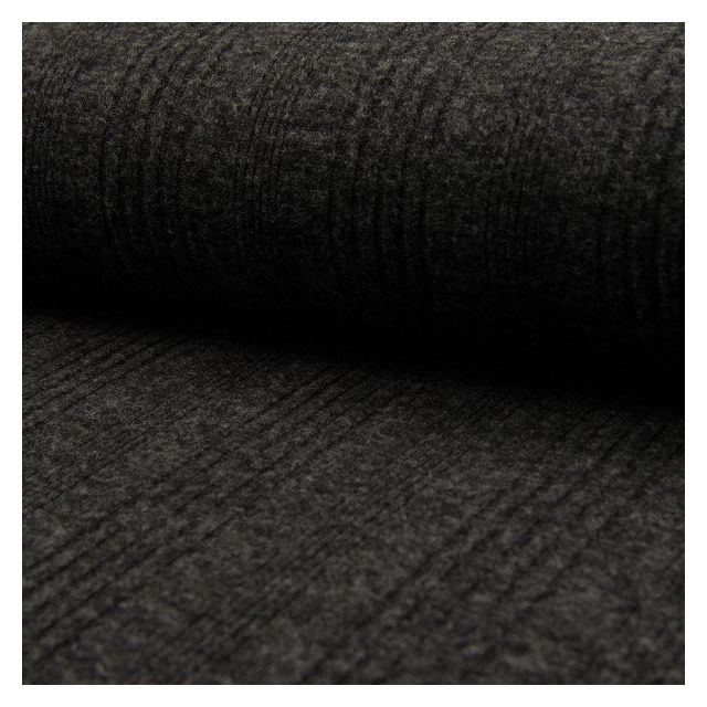 Tissu Maille Jersey  rayures relief Gris anthracite - Par 10 cm