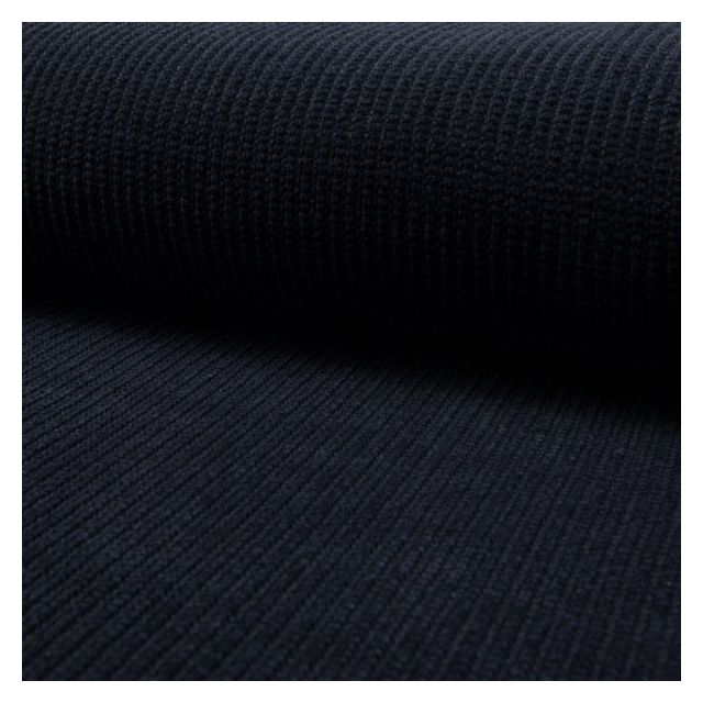 Tissu  maille chenille côtelé Bleu marine - Par 10 cm