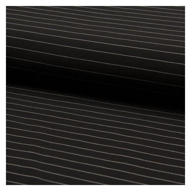 Tissu Bengaline Rayures noires sur fond Noir - Par 10 cm