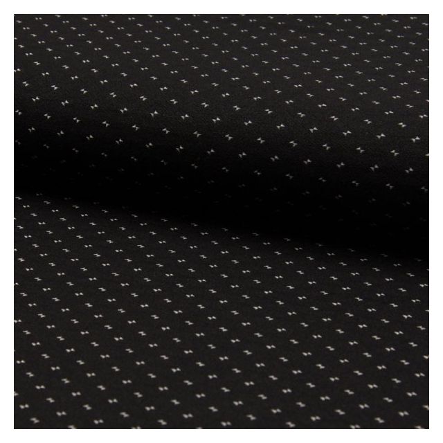 Tissu Bengaline Petit nœud papillon blanc sur fond Noir - Par 10 cm