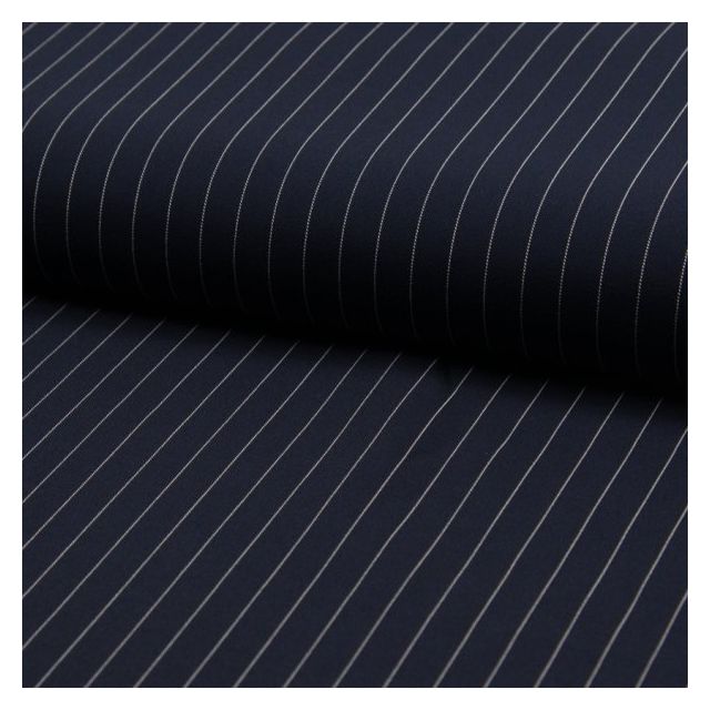 Tissu Gabardine légère et fluide Rayures blanches sur fond Bleu marine - Par 10 cm