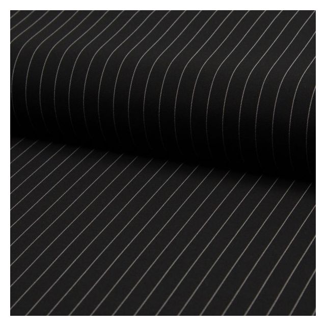 Tissu Gabardine légère et fluide Rayures blanches sur fond Noir - Par 10 cm
