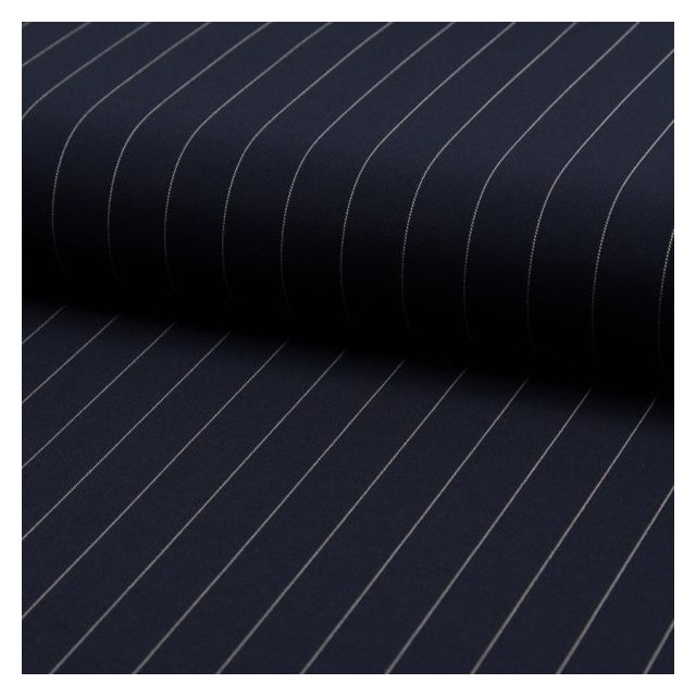 Tissu Gabardine légère et fluide Rayures blanches sur fond Bleu marine - Par 10 cm