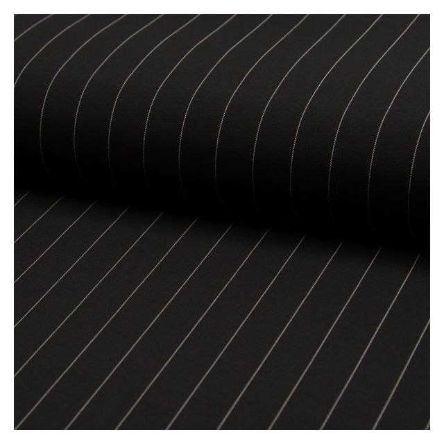 Tissu Gabardine légère et fluide Rayures blanches sur fond Noir - Par 10 cm