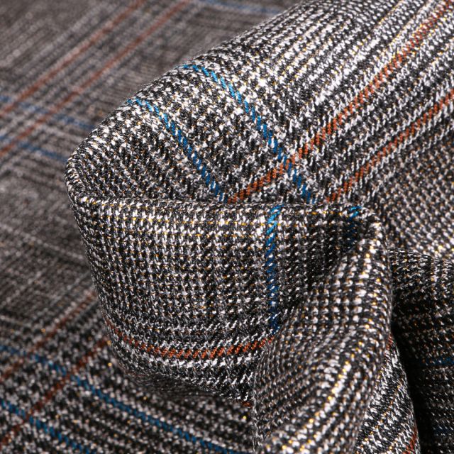 Tissu Jacquard polyviscose extensible Prince de galles colorés sur fond Blanc