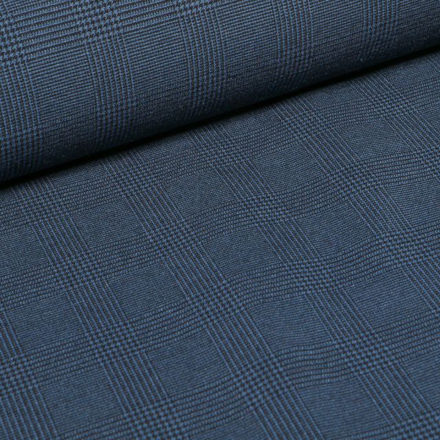Coupon Tissu Bengaline Ecossais sur fond Bleu - Coupon de 20 cm