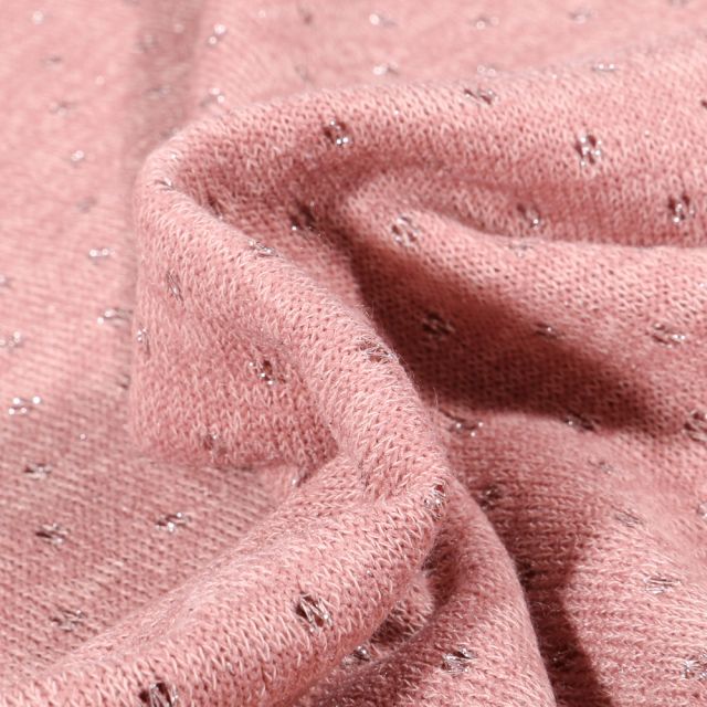 Coupon Tissu Maille Jersey ajourée lurex Craftine Box Cosy Blush - Coupon de 130 cm