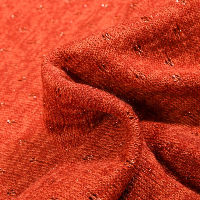 Tissu Maille lurex Petits pois lurex sur fond Orange