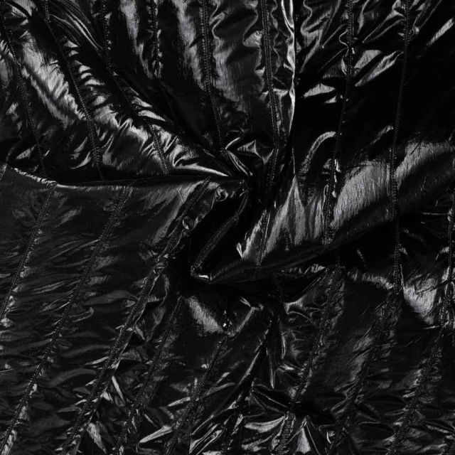 Tissu Doudoune matelassé brillant Karla réversible  Noir