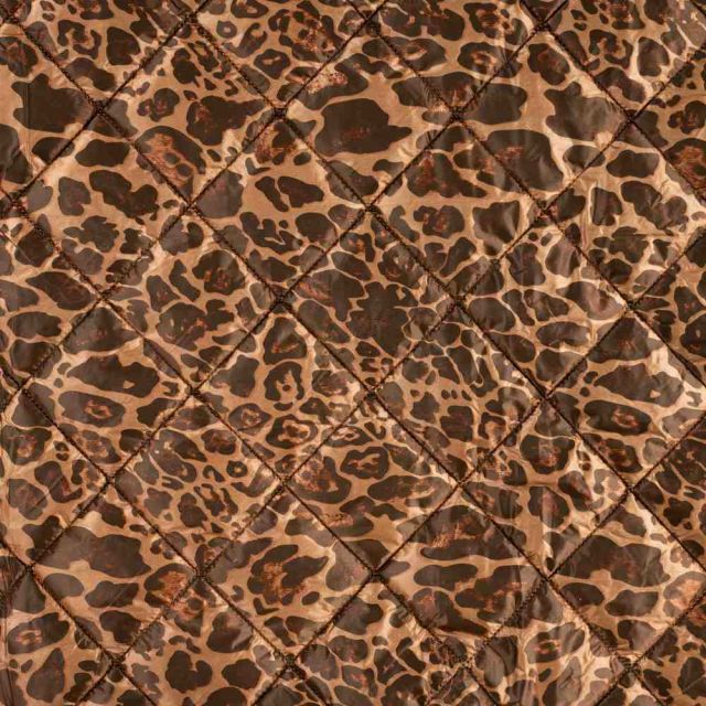 Tissu Doudoune matelassé Malia réversible léopard Marron sur fond Camel