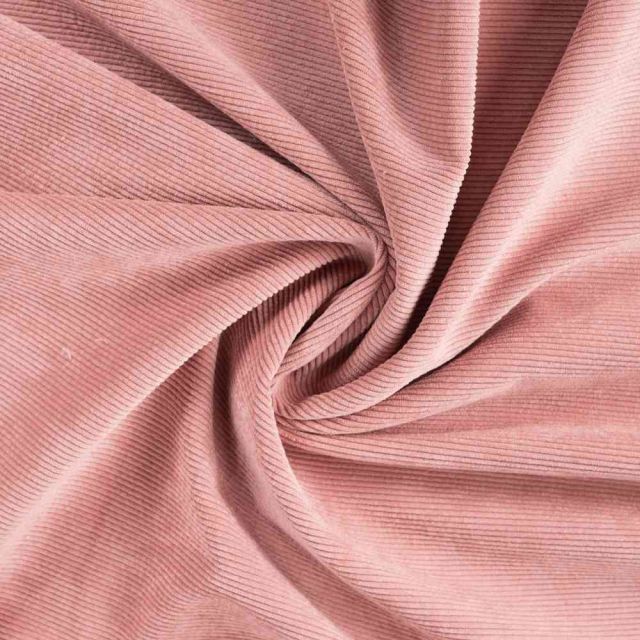 Tissu Velours Côtelé lavé Eden envers fausse fourrure uni Rose