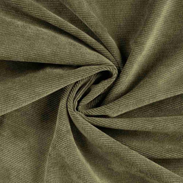 Tissu Velours Côtelé lavé Eden envers fausse fourrure uni Vert kaki