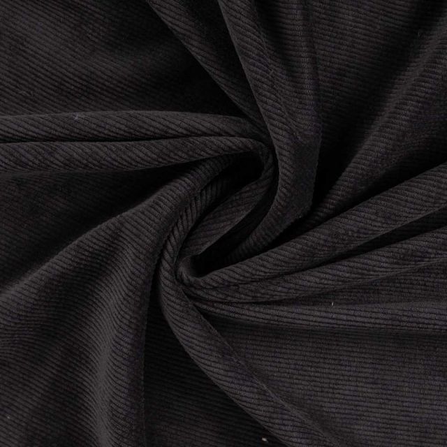 Tissu Velours Côtelé lavé Eden envers fausse fourrure uni Noir