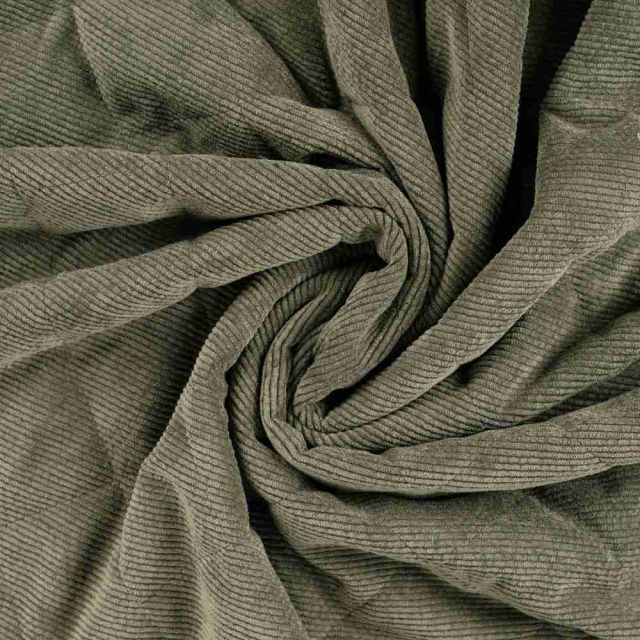 Tissu Velours Côtelé matelassé Ylona envers fausse fourrure uni Vert kaki