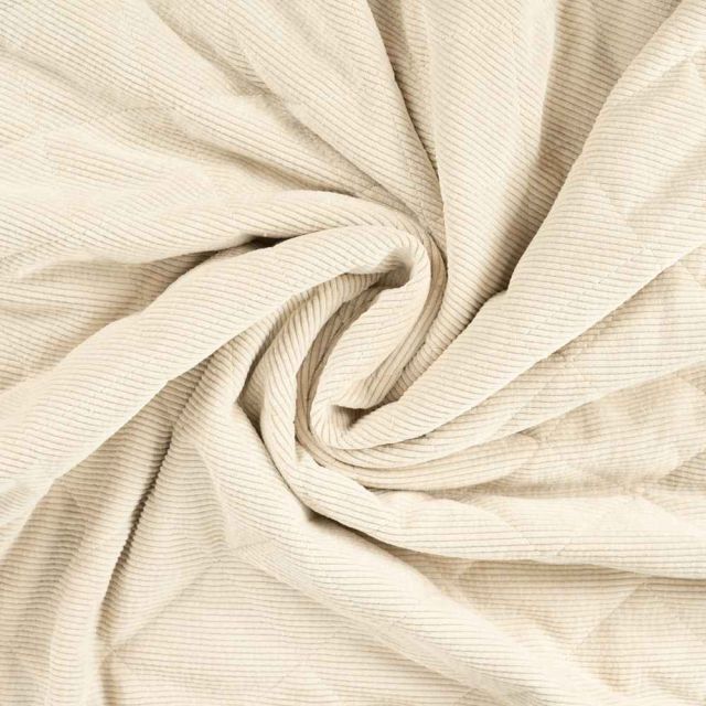 Tissu Velours Côtelé matelassé Ylona envers fausse fourrure uni Ecru