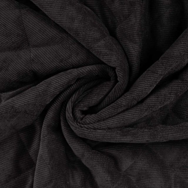 Tissu Velours Côtelé matelassé Ylona envers fausse fourrure uni Noir