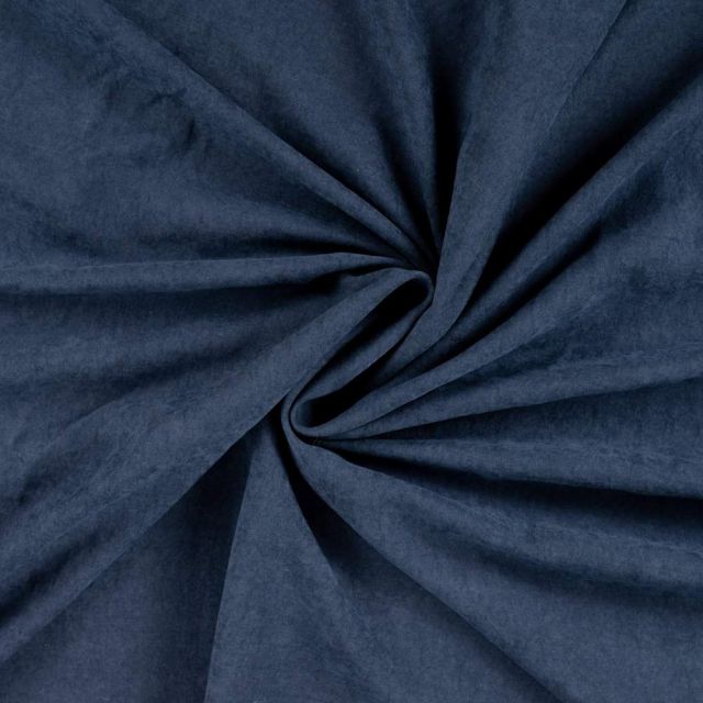 Tissu Suédine Melody  aspect peau de pêche envers satiné uni Bleu marine