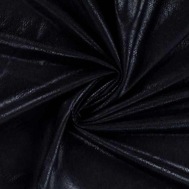 Tissu Simili cuir Naja extensible effet serpent brillant sur fond Noir