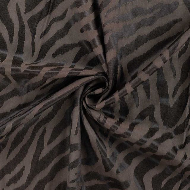 Tissu Polyviscose Kaia zebré Noir sur fond Marron chocolat