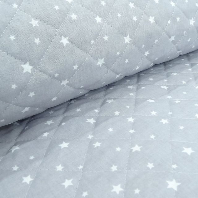 Coupon Tissu Scarlett Matelassé Gris Etoiles blanches - Coupon de 100 cm