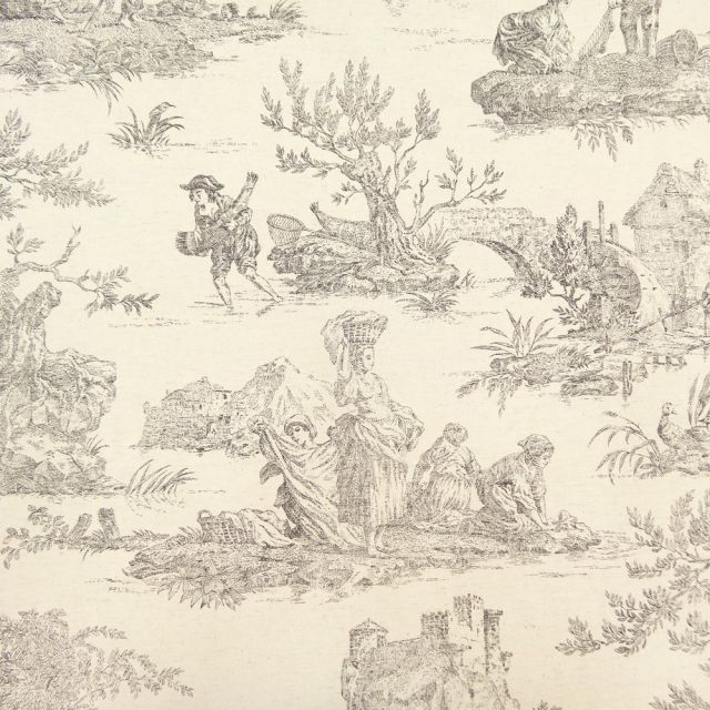Coupon Tissu Toile de Jouy Noir en 280 cm de largeur - Coupon de 140 cm