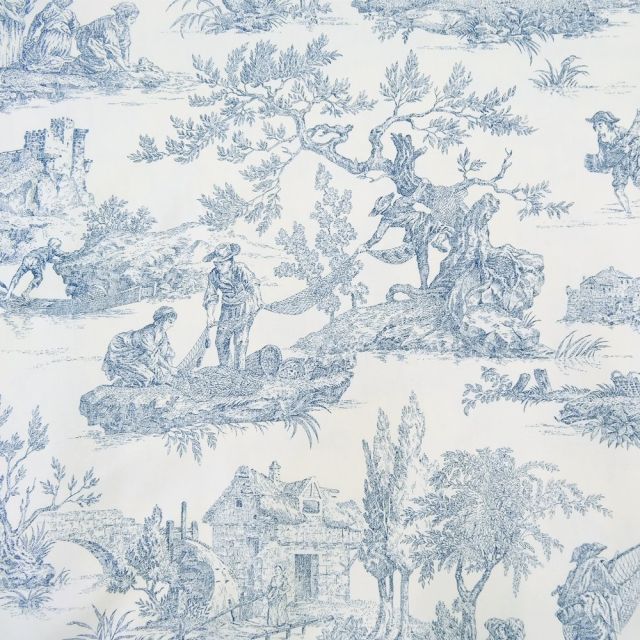Coupon Tissu Toile de Jouy Bleu en 280 cm de largeur - Coupon de 90 cm